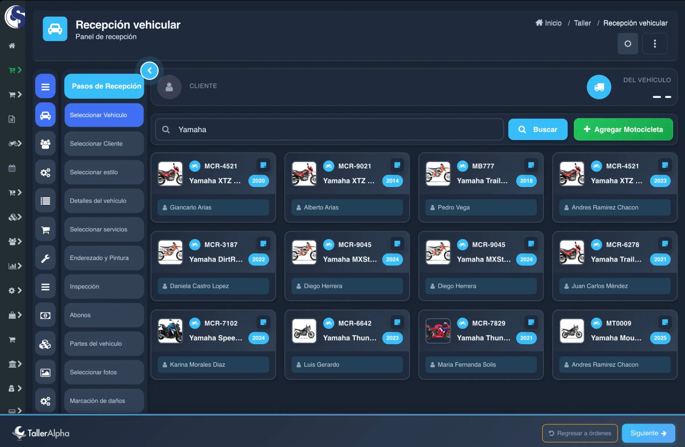 Seleccionar moto en orden de servicio para motos