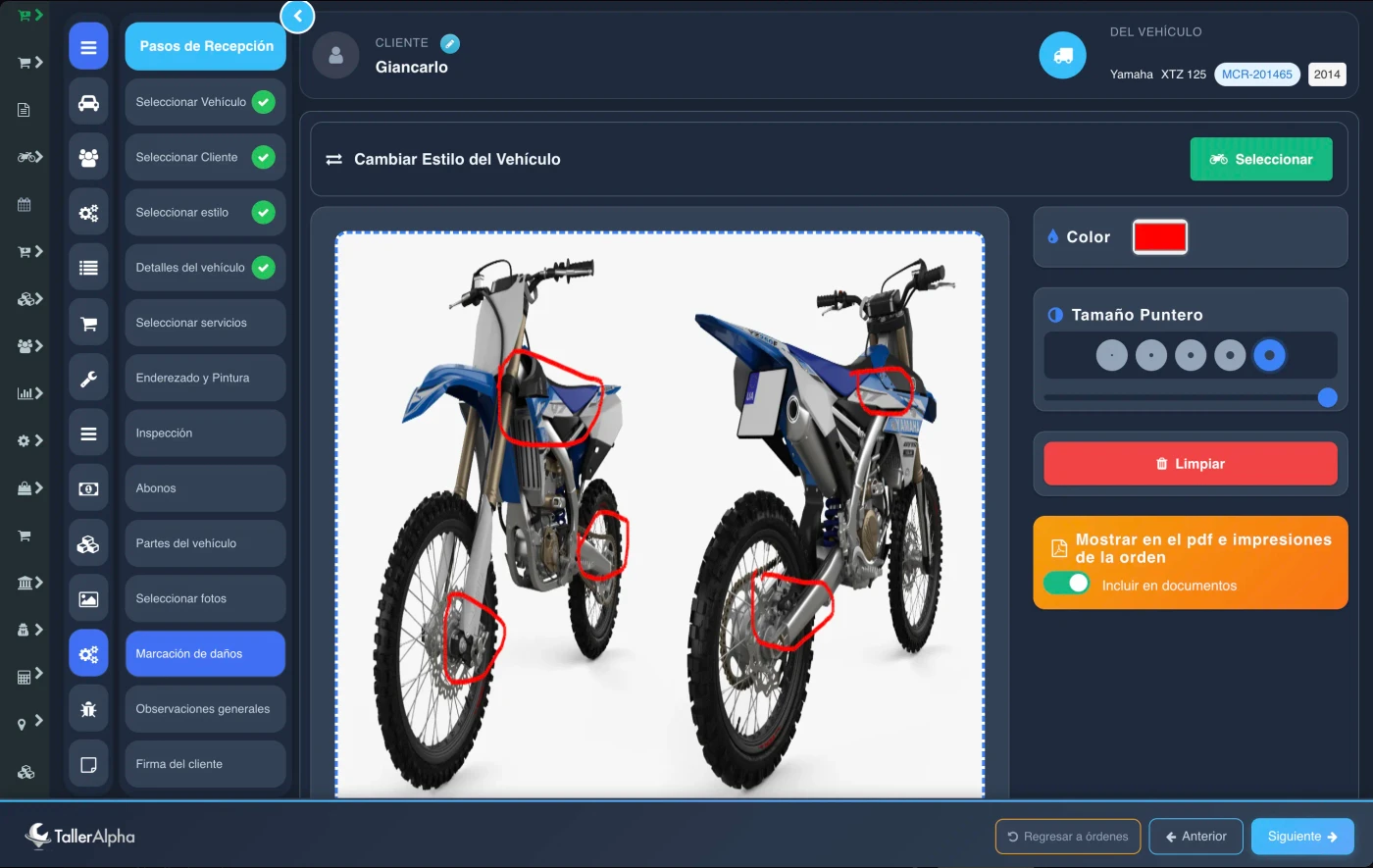 Marcación de daños en moto para evitar reclamos al entregar