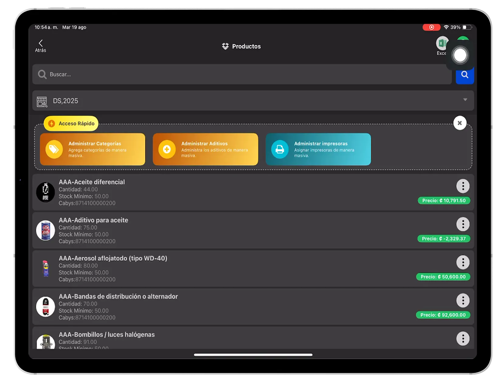 Inventario actualizado para todo el taller