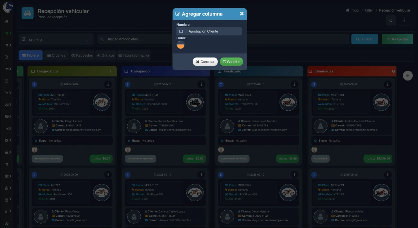 Crear columna personalizada en tablero de trabajo para taller de motos
